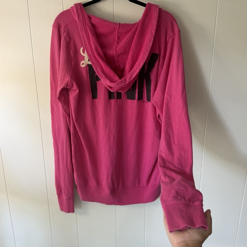 Vintage Y2K Victoria's Secret Love PINK Pullover Hoodie Dog Logo Dark Pink Lg - Picture 10 of 10